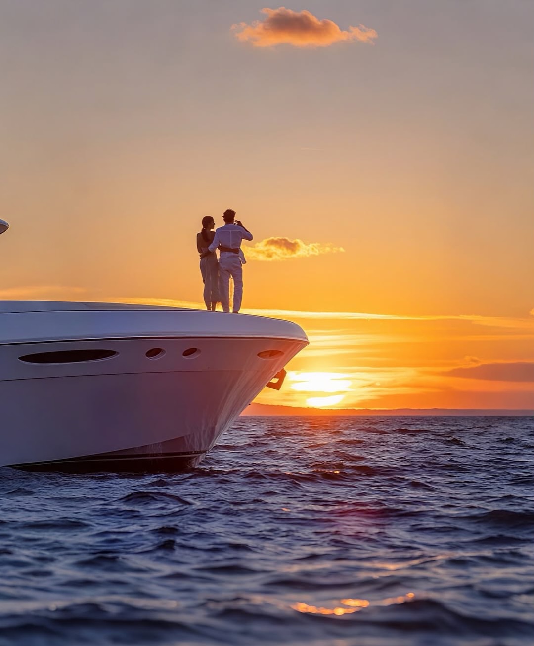Overhead shot of travel destination, boat on clear water